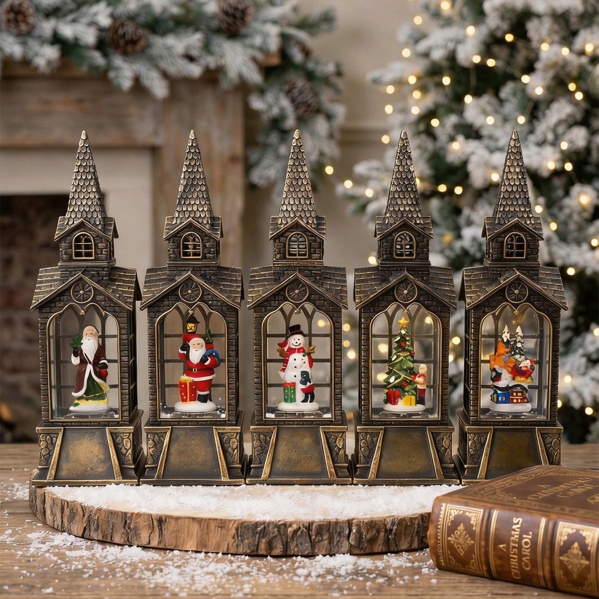 Nostalgic Christmas lantern with illuminated snowman scene Yeouu
