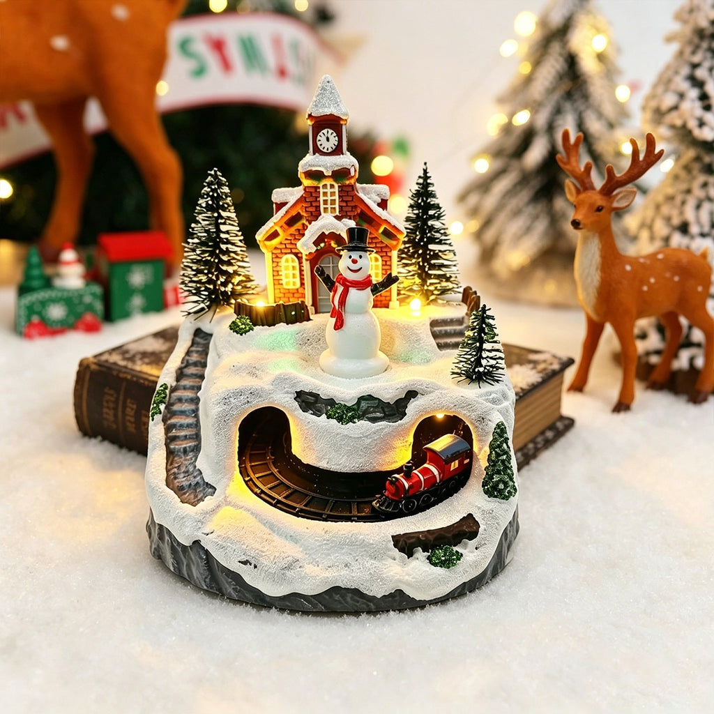 Movable Christmas village with lights and snowman Yeouu