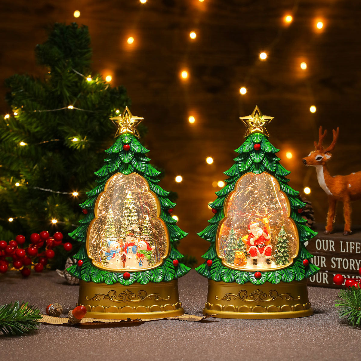 LED Christmas Tree Snow Globe Decoration Yeouu
