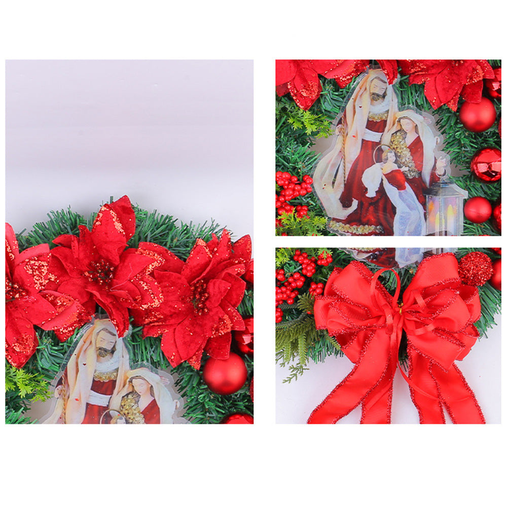 Yeouu | Christmas Wreath with Nativity and LED Lights