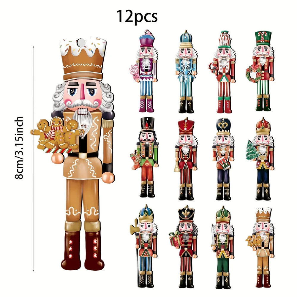 Yeouu | Wood Gloss | Christmas Ornament Nutcracker | 12-piece Set | Wooden Ornaments for Hanging | Christmas Decorations & Decor for Christmas 2024/2025