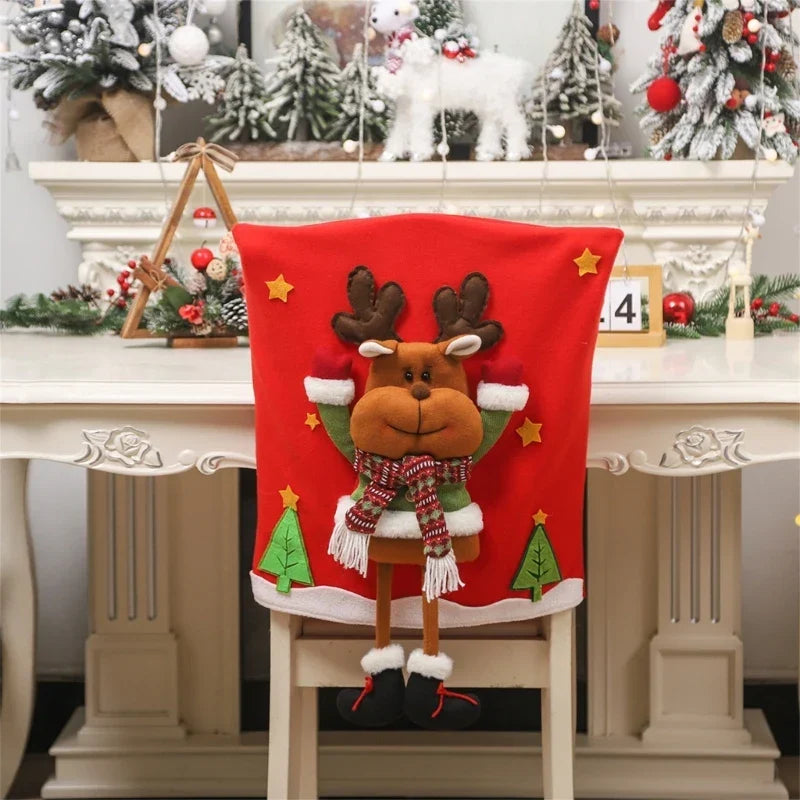 Yeouu | Jolivine | Christmas Chair Cover | Santa, Snowman & Reindeer Design | Festive Chair Decoration for Christmas & New Year | Soft & Washable