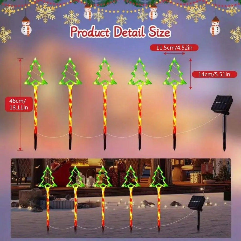 Yeouu | Solavine | Solar Garden Lights Christmas | 5-Piece Set LED Candy Canes | 8 Light Modes | IP65 Waterproof | Decoration for Garden & Path