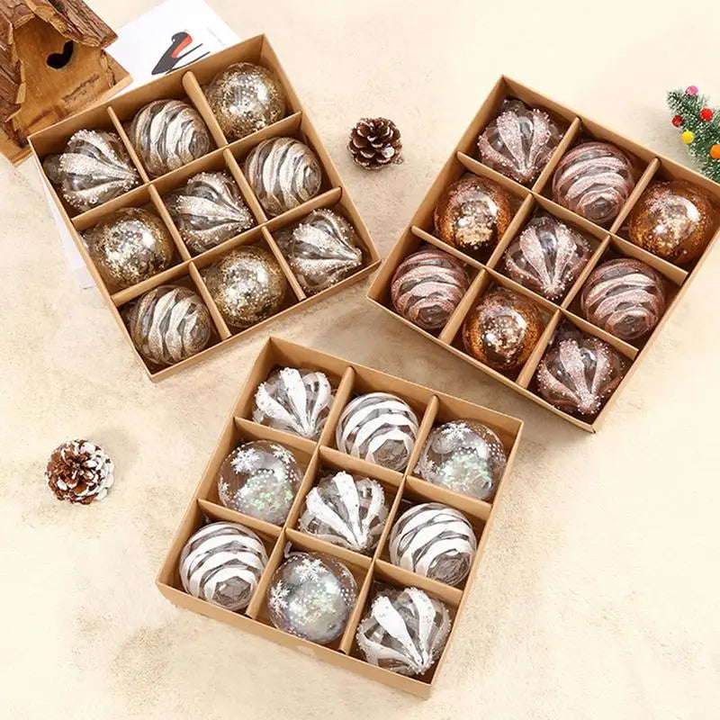 Yeouu | GlossParty Christmas Hanging Decorations – Set of 9 Plastic Ornaments with Snowflake and Balloon Design