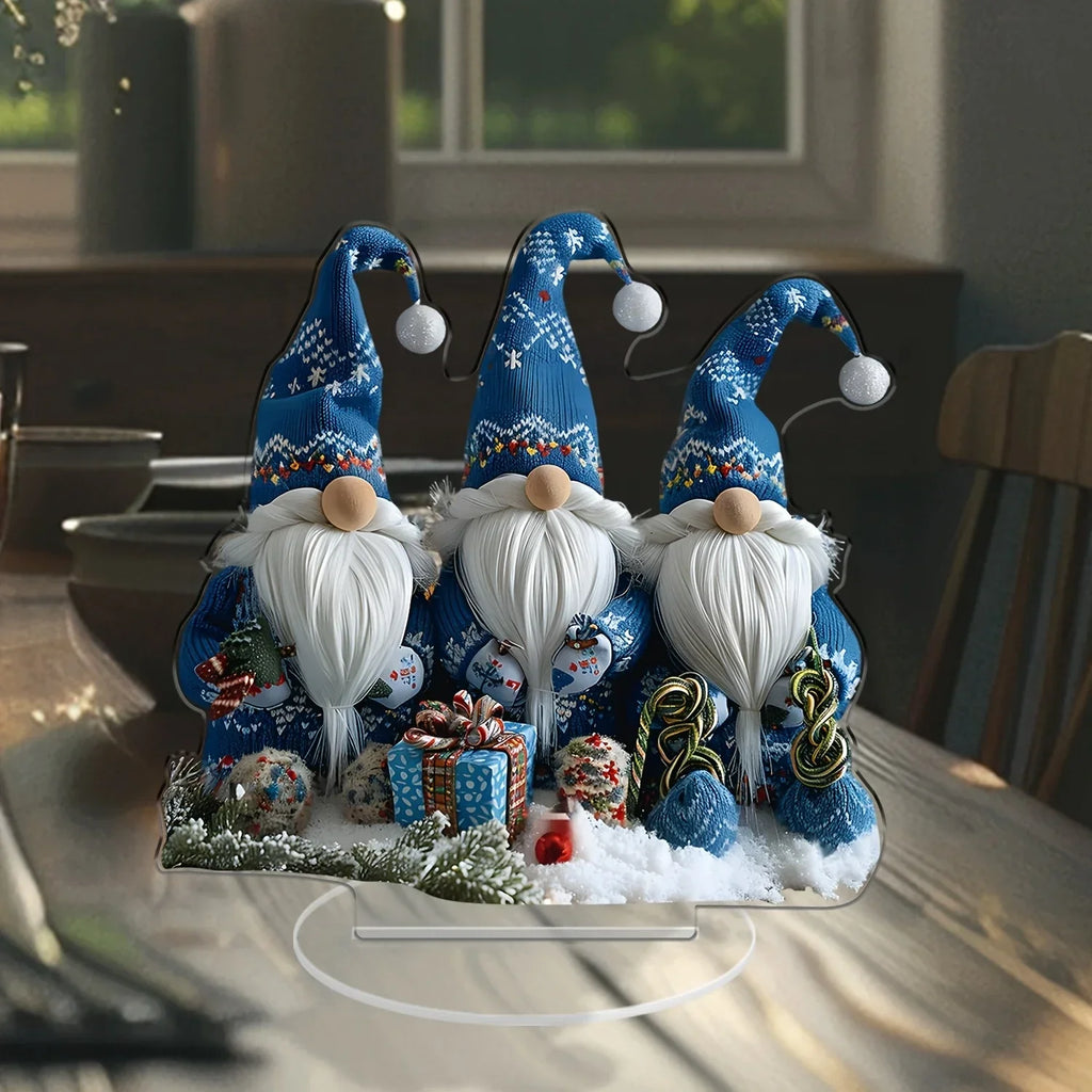 Yeouu | GlasNordic Christmas Gnome Decoration | Acrylic Table Figure 18 cm | 3 Gnomes in Blue | Festive Decoration for Living Room, Kitchen & Office