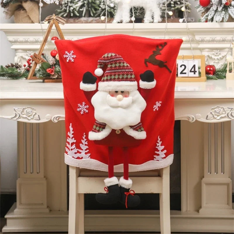 Yeouu | Jolivine | Christmas Chair Cover | Santa, Snowman & Reindeer Design | Festive Chair Decoration for Christmas & New Year | Soft & Washable