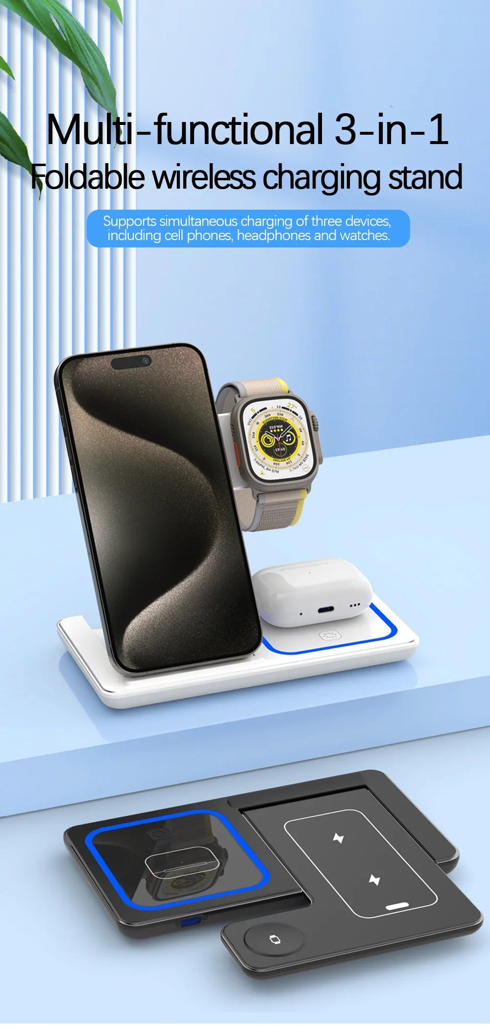 3 in 1 Foldable Wireless Charging Stand