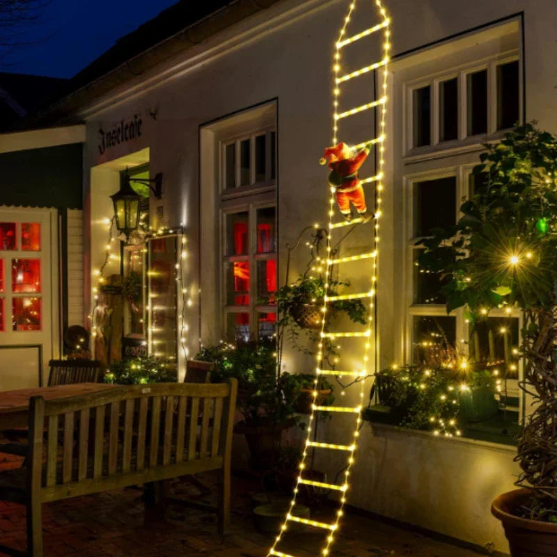 Yeouu | Winter Light | LED Christmas Decoration | Climbing Santa with Ladder | 1.5 m / 3 m | 8 Light Modes | USB