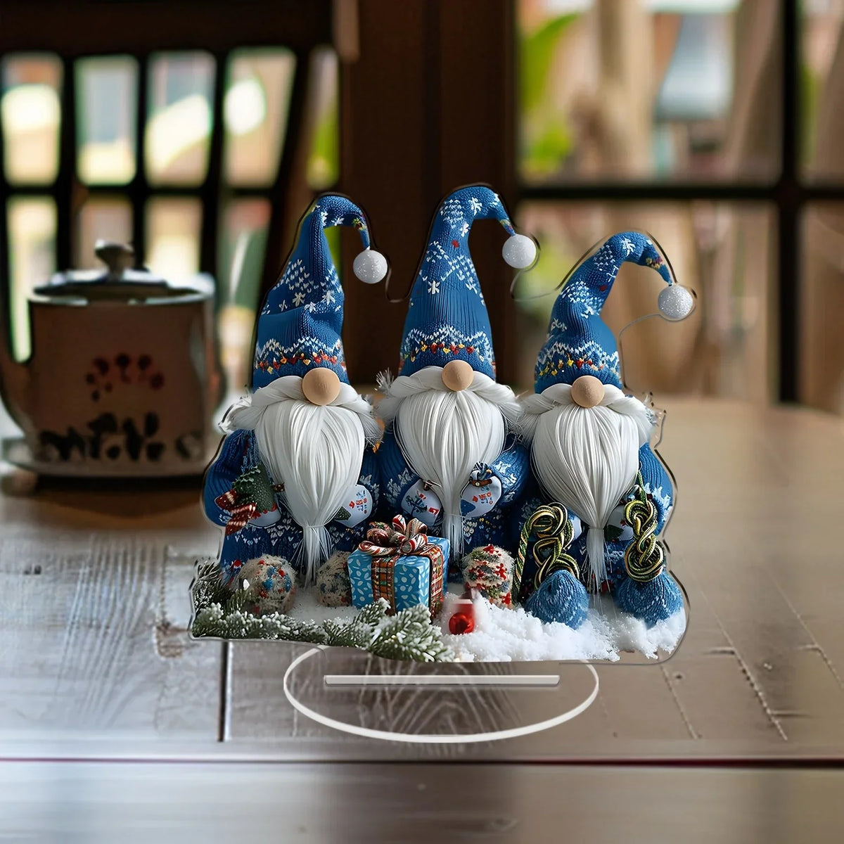 Yeouu | GlasNordic Christmas Gnome Decoration | Acrylic Table Figure 18 cm | 3 Gnomes in Blue | Festive Decoration for Living Room, Kitchen & Office