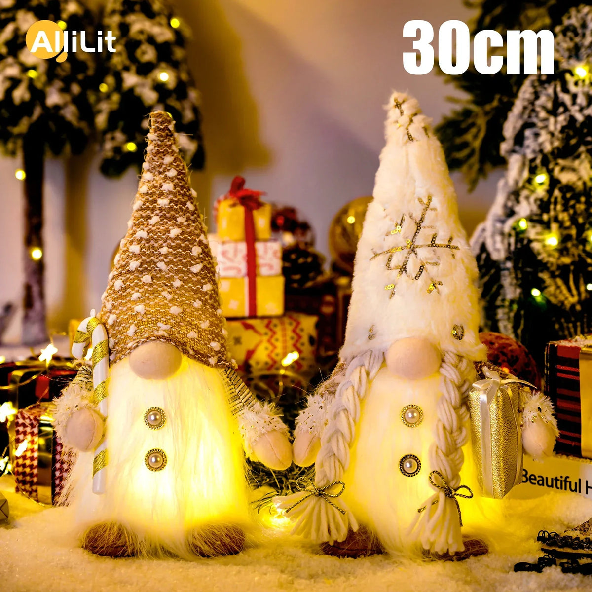 Yeouu | Nordlumis | Glowing Christmas Gnome | 30 × 10 × 10 cm | LED Window & Table Decoration | Battery Operated | Gift Idea for Christmas & New Year
