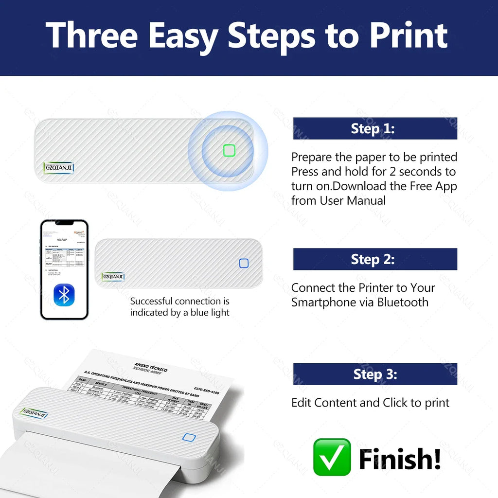 Portable Inkless Bluetooth A4 Thermal Printer