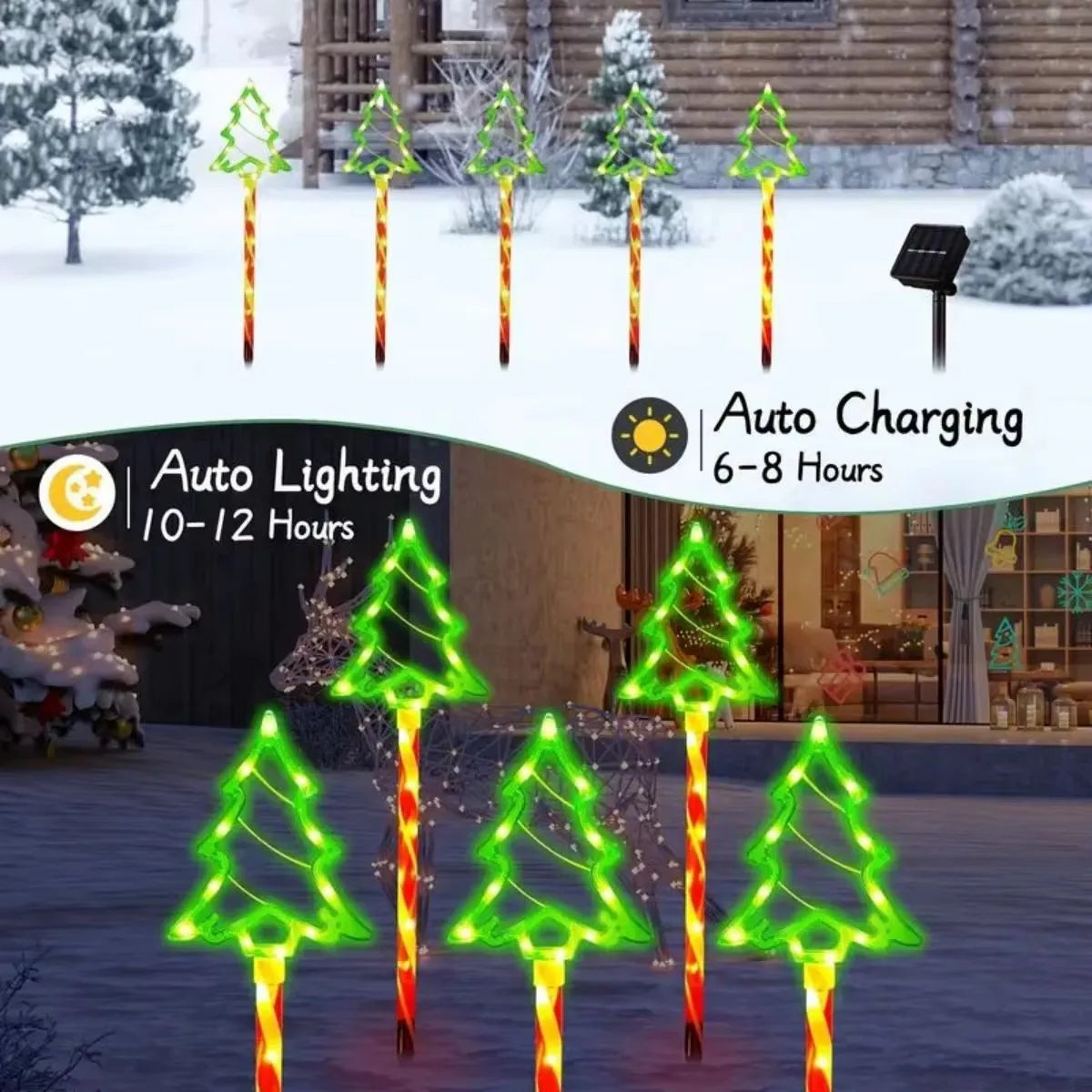 Yeouu | Solavine | Solar Garden Lights Christmas | 5-Piece Set LED Candy Canes | 8 Light Modes | IP65 Waterproof | Decoration for Garden & Path
