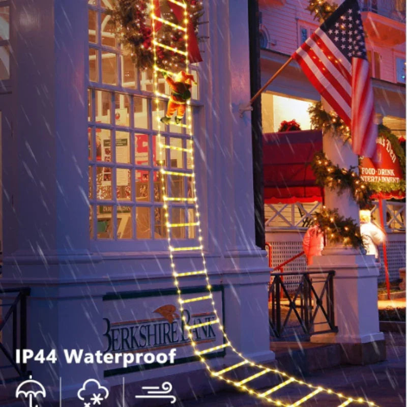 Yeouu | Winter Light | LED Christmas Decoration | Climbing Santa with Ladder | 1.5 m / 3 m | 8 Light Modes | USB