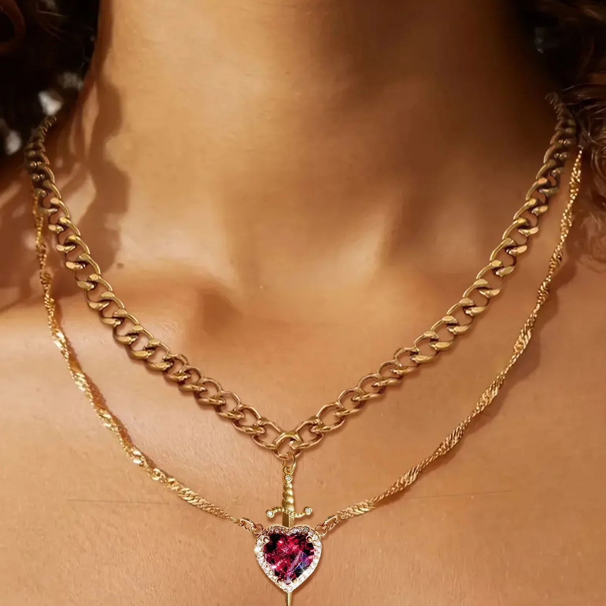 Heart and Sword Couple Necklaces