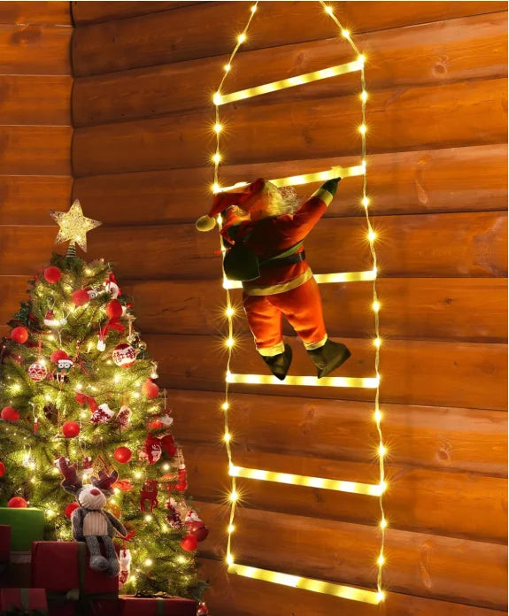Yeouu | Winter Light | LED Christmas Decoration | Climbing Santa with Ladder | 1.5 m / 3 m | 8 Light Modes | USB