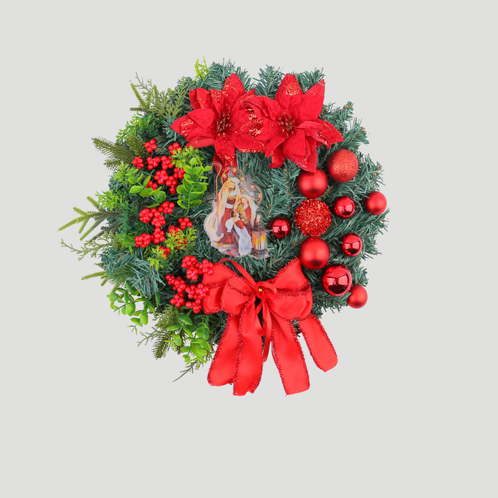 Yeouu | Christmas Wreath with Nativity and LED Lights