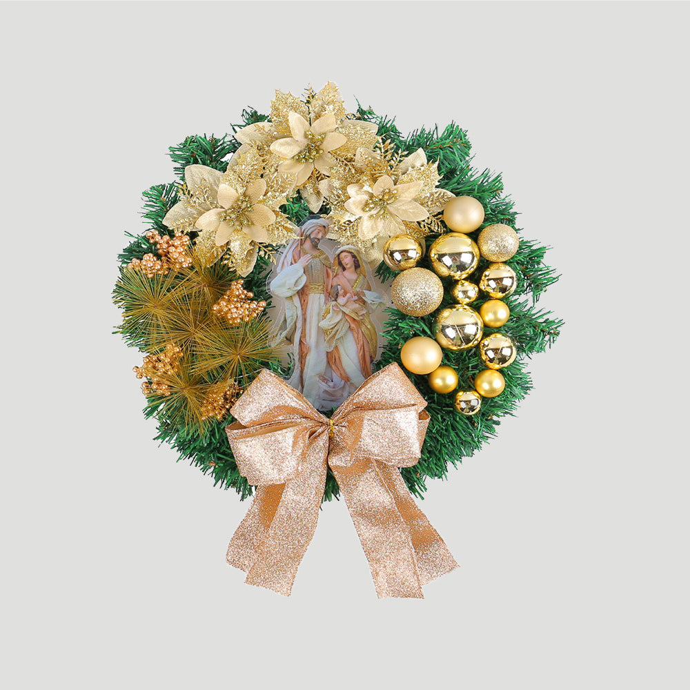 Yeouu | Christmas Wreath with Nativity and LED Lights