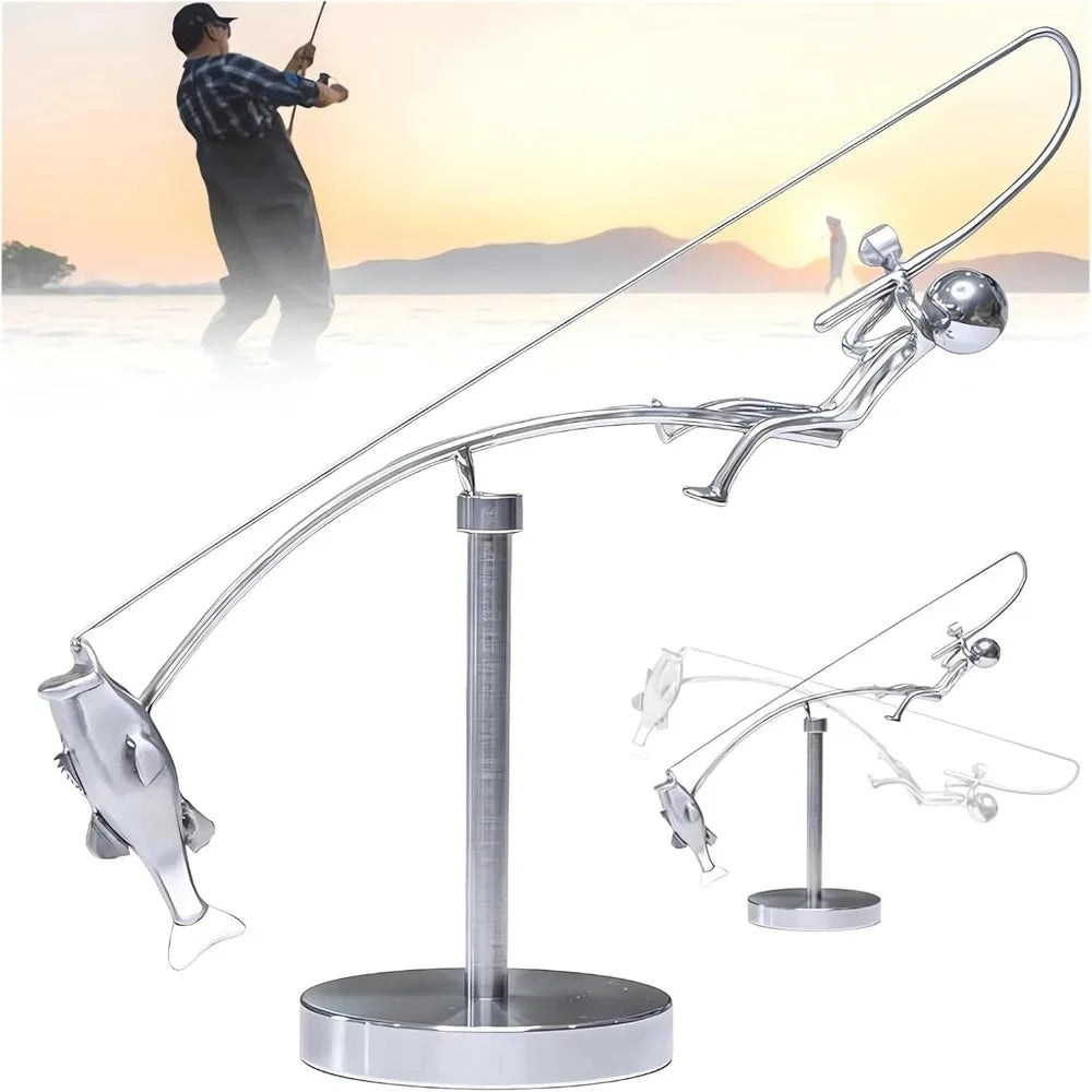 Handmade Kinetic Fishing Sculpture