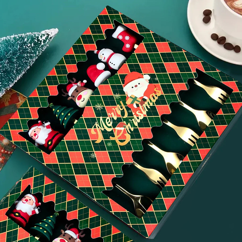 Yeouu | GoldParty Christmas Cutlery Set – Luxury Gold Spoon and Fork with Santa Claus Design