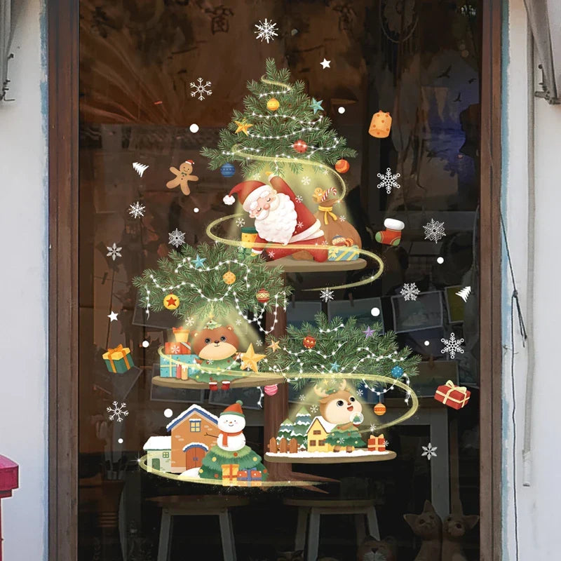 Yeouu | LumiFrost | Christmas Window Stickers 2025 | Santa Claus & Christmas Tree | Removable Window Stickers for Glass & Walls | Festive Decor for Christmas & New Year