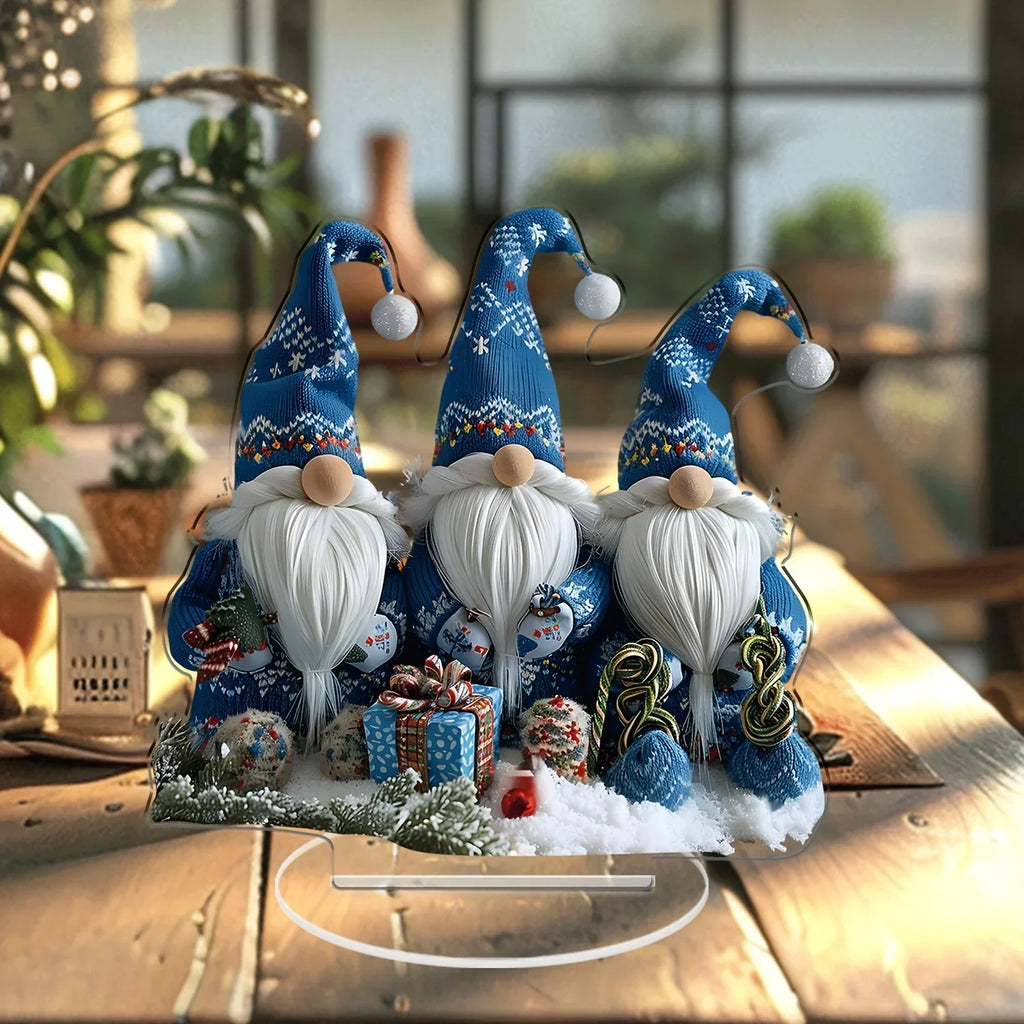 Yeouu | GlasNordic Christmas Gnome Decoration | Acrylic Table Figure 18 cm | 3 Gnomes in Blue | Festive Decoration for Living Room, Kitchen & Office