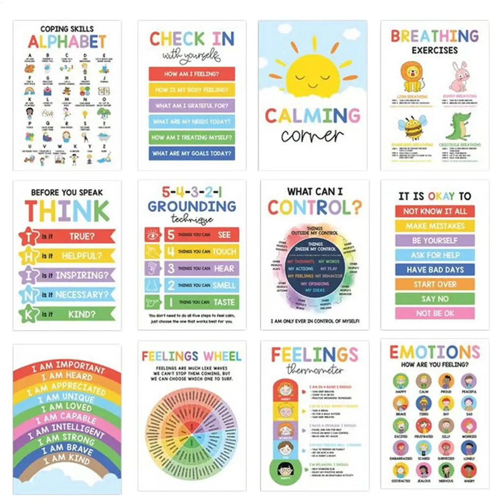 12pcs Calming Corner Posters For Kids Mental Health