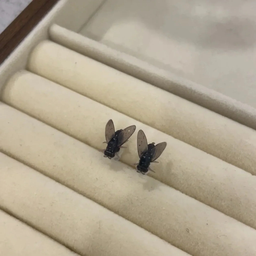 Funny Black Fly Stud Earrings