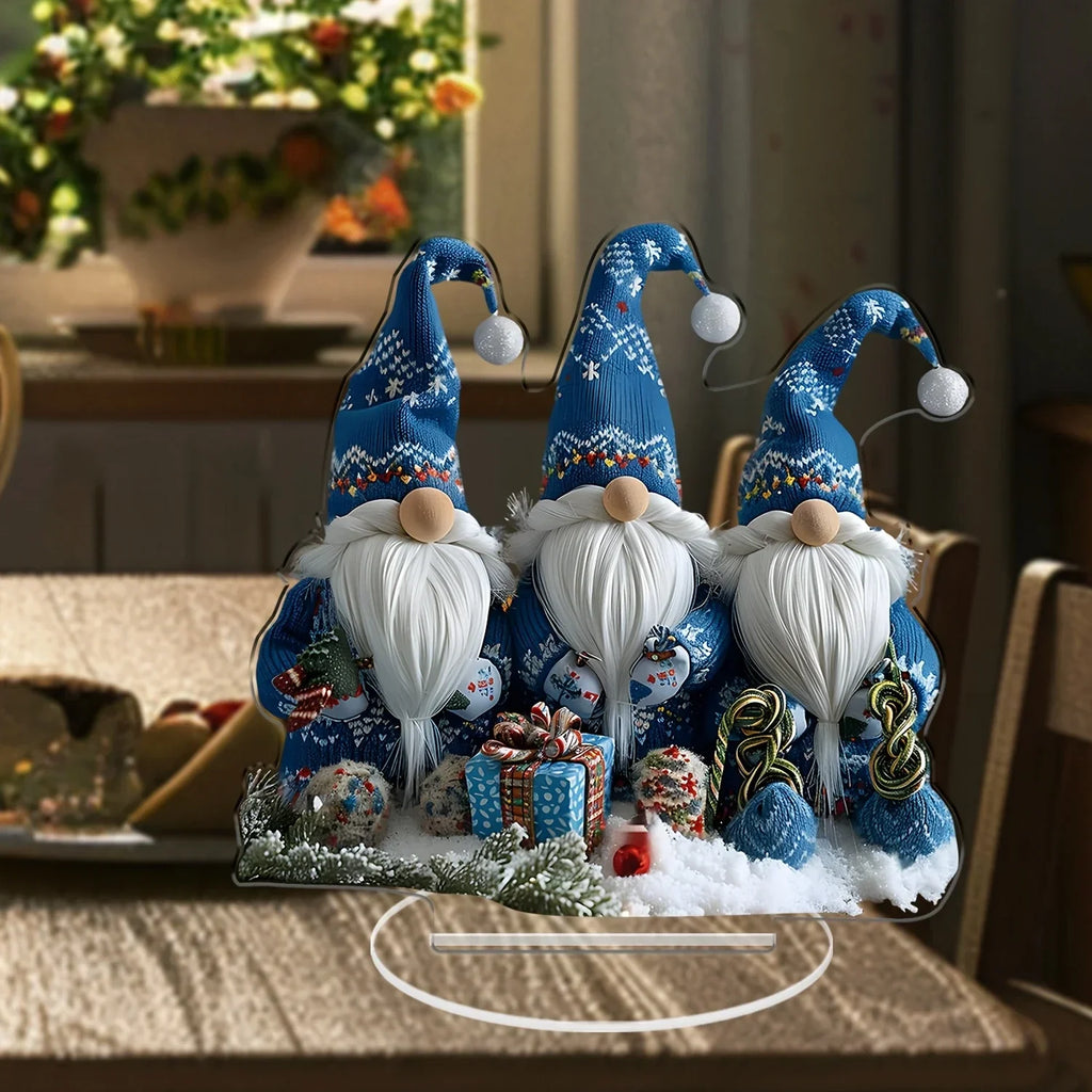 Yeouu | GlasNordic Christmas Gnome Decoration | Acrylic Table Figure 18 cm | 3 Gnomes in Blue | Festive Decoration for Living Room, Kitchen & Office