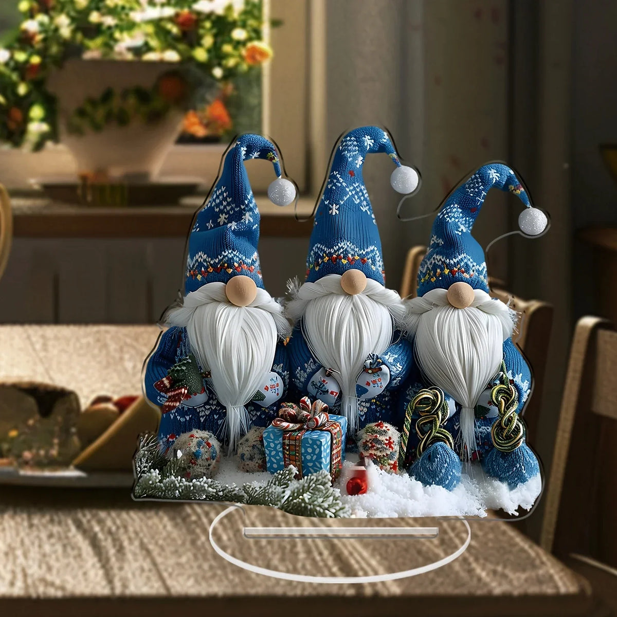 Yeouu | GlasNordic Christmas Gnome Decoration | Acrylic Table Figure 18 cm | 3 Gnomes in Blue | Festive Decoration for Living Room, Kitchen & Office