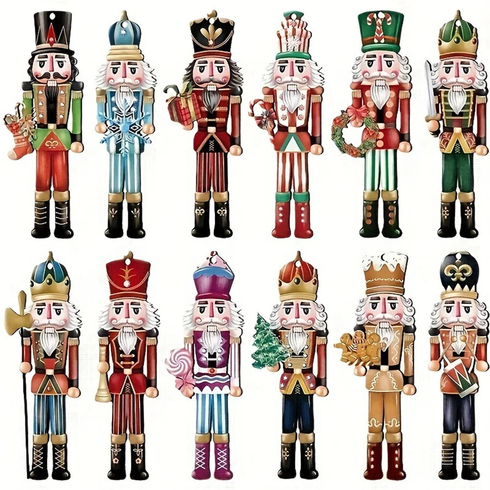 Yeouu | Wood Gloss | Christmas Ornament Nutcracker | 12-piece Set | Wooden Ornaments for Hanging | Christmas Decorations & Decor for Christmas 2024/2025