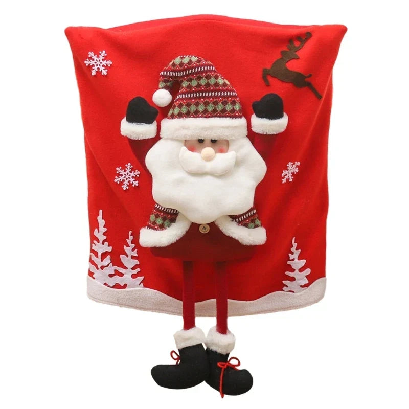 Yeouu | Jolivine | Christmas Chair Cover | Santa, Snowman & Reindeer Design | Festive Chair Decoration for Christmas & New Year | Soft & Washable