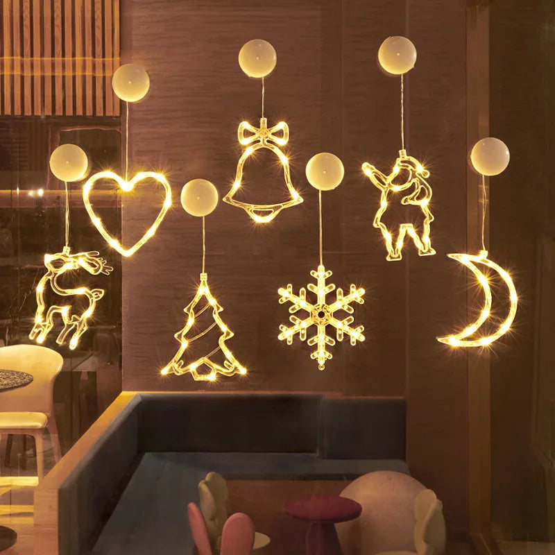Yeouu | Luminova | LED Window Light Christmas | Bell · Snowman · Star | Battery Operated & with Suction Cup | Warm White | Window Decoration