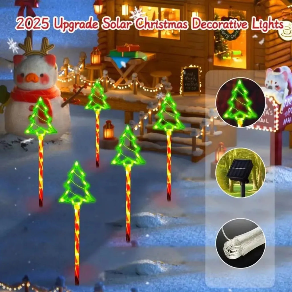 Yeouu | Solavine | Solar Garden Lights Christmas | 5-Piece Set LED Candy Canes | 8 Light Modes | IP65 Waterproof | Decoration for Garden & Path