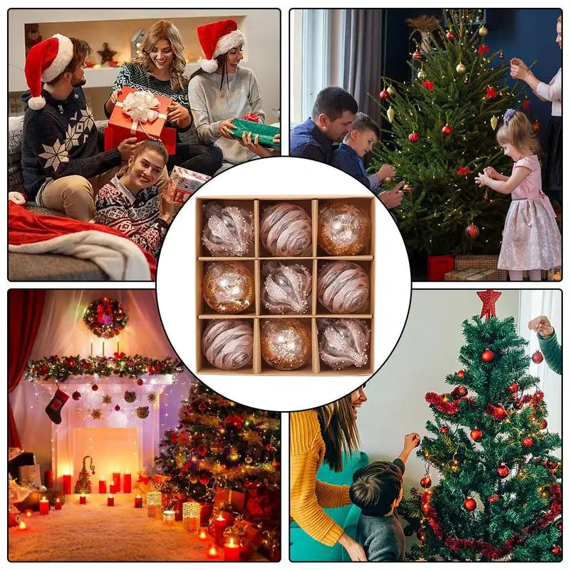 Yeouu | GlossParty Christmas Hanging Decorations – Set of 9 Plastic Ornaments with Snowflake and Balloon Design