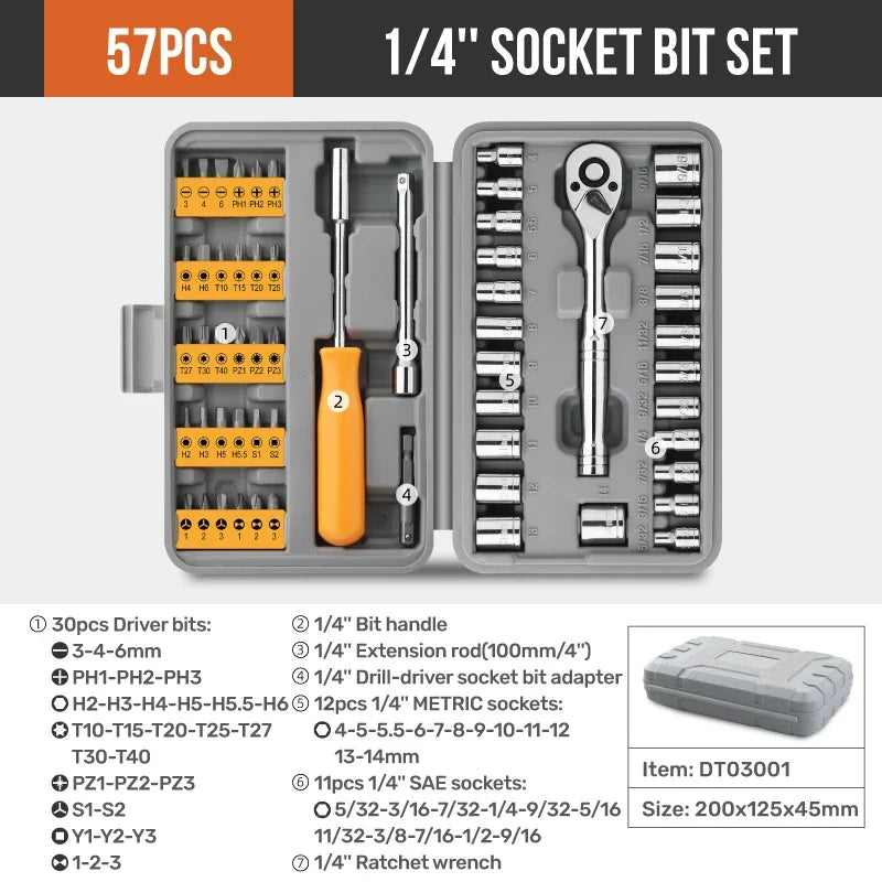 Rotating Ratchet Wrench Set - 57Pcs