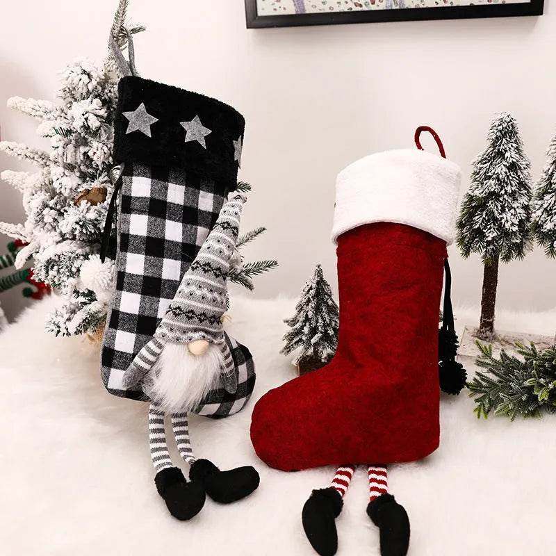 Yeouu | Red And Black Plaid Hanging Feet Stockings Christmas