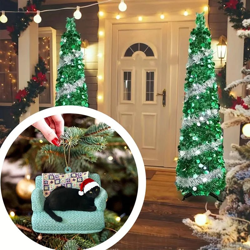 Yeouu | Acrylic Black Cat Christmas Ornaments Set – Adorable Tree Pendants for Weddings, Parties, and Festive Home Décor