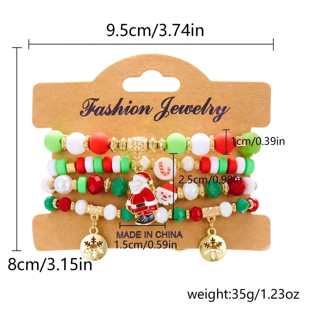 Yeouu | 4pcs Christmas Snowman Handmade Beaded Bracelet set gift idea
