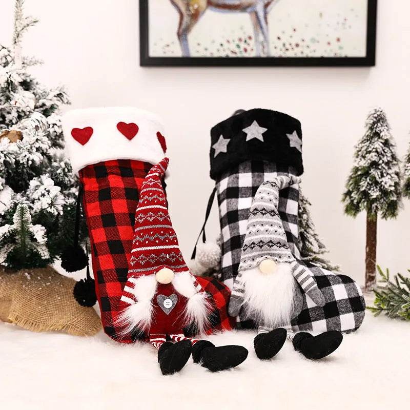 Yeouu | Red And Black Plaid Hanging Feet Stockings Christmas