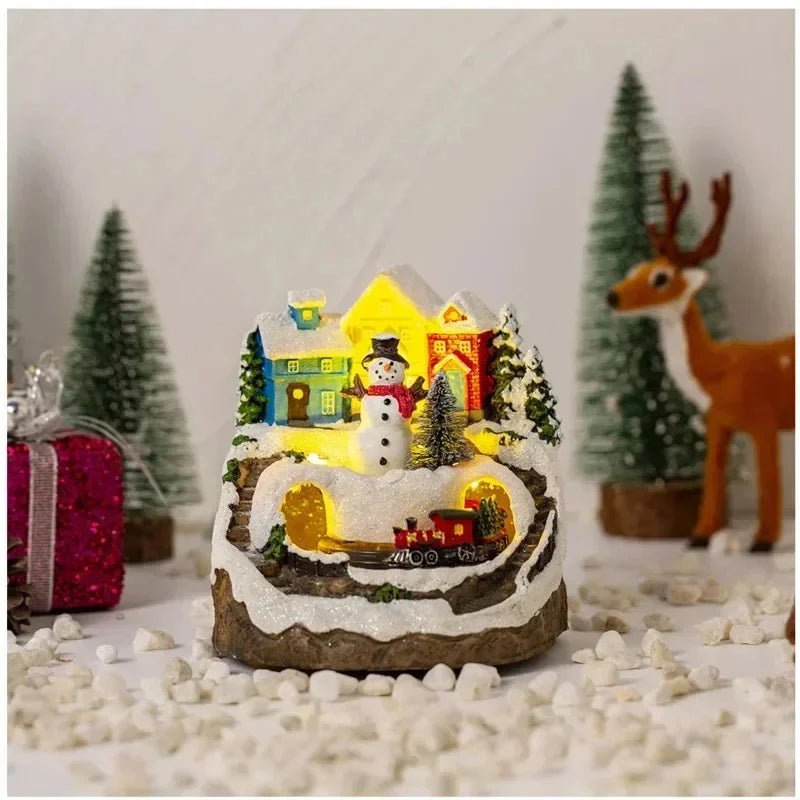 Yeouu | Christmas Figurine with Music & Lights – Snowy House Décor with Snowman for Delightful Holiday Gifts & Home Charm
