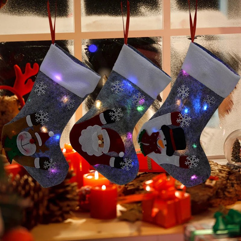 Yeouu | Christmas Stockings with LED Lights-  Snowman, Santa, Elk, and Bear Designs Perfect for Adding Festive Cheer to Your Fireplace or Christmas Tree!