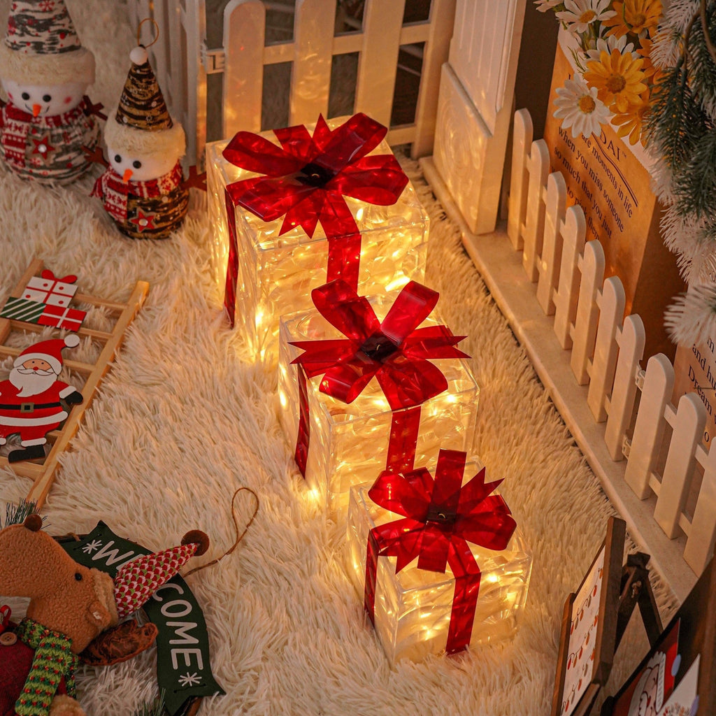 Set of 3 LED Christmas Gift Box Decorations