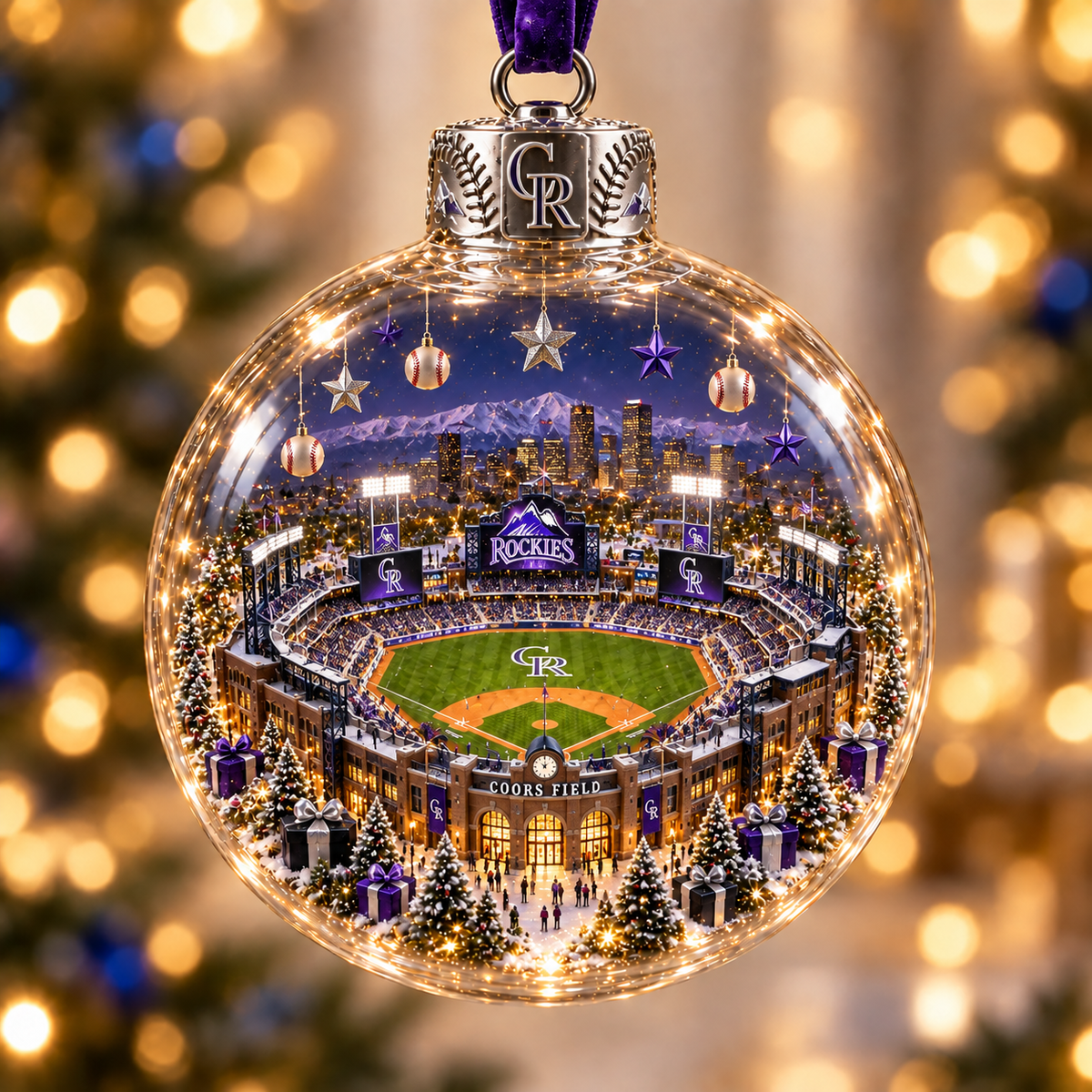 ⚾🎄 Light-Up Baseball Stadium Christmas Ornament