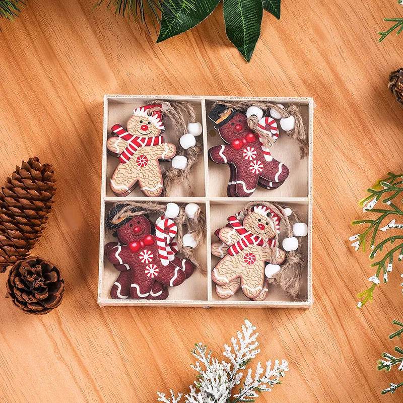 Yeouu | Wooden Gingerbread Man Christmas Decorations Box Pendant