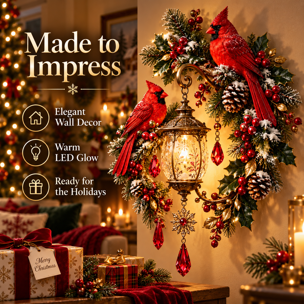 Cardinal Christmas Lantern Glow™ – Lighted Holiday Wall Decor
