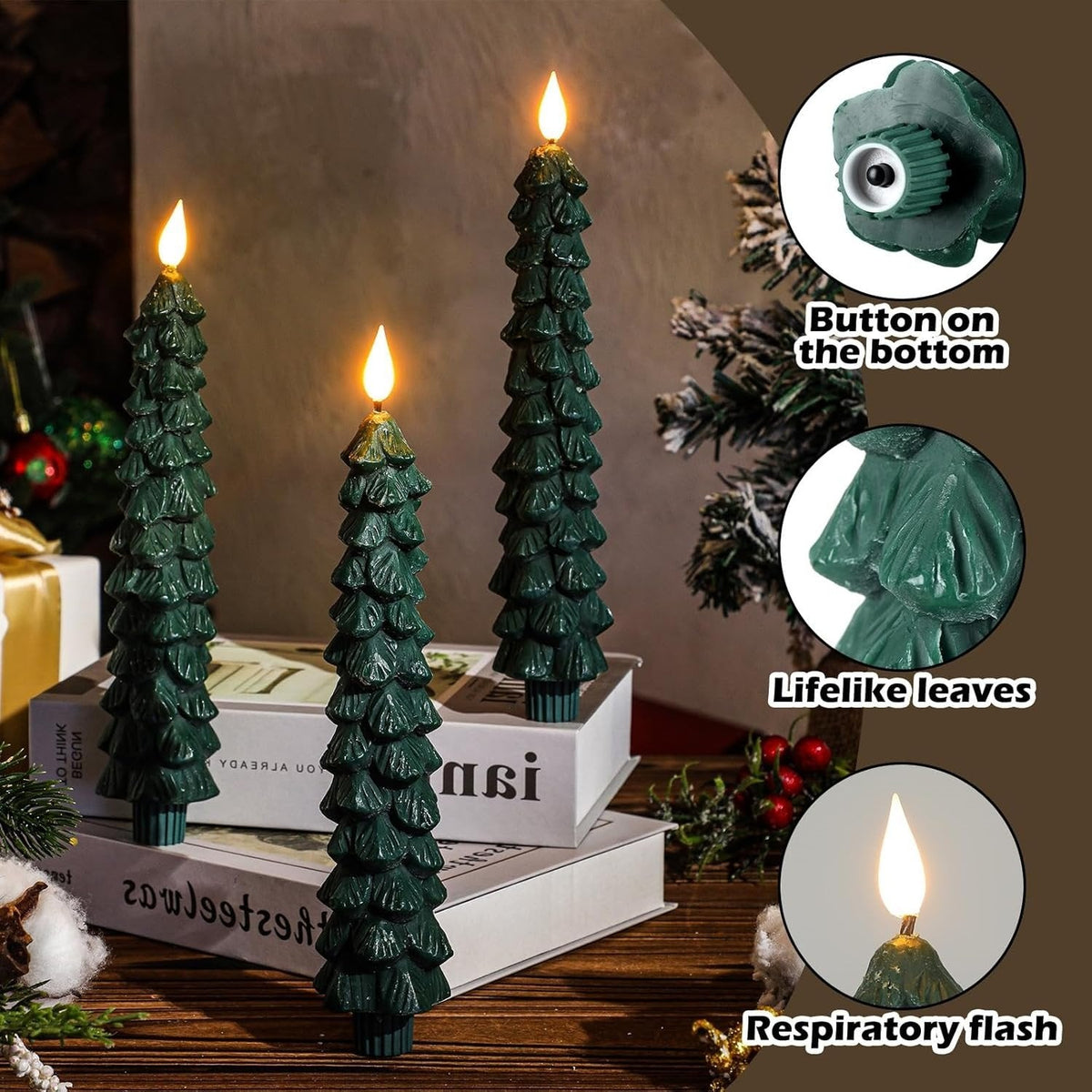 Yeouu | LED Christmas Candle with Music | Christmas Tree Decoration | Flickering Light & Warm White | Safe Candle Lighting