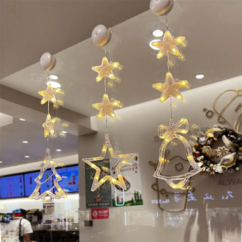 Yeouu | Christmas 3pcs LED Light Star Hanging Tree Sucker Window Ornaments