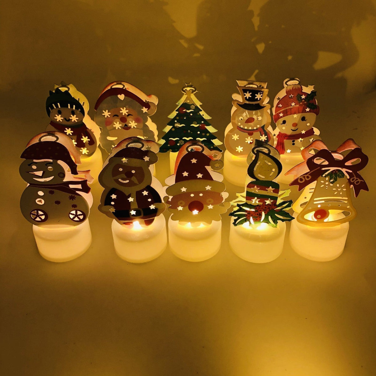 Yeouu | Electronic LED Christmas Candle Lamps - Set of 10 – Adorable Santa, Snowman & Tree Night Lights for Festive Home, Party, & Garden Décor