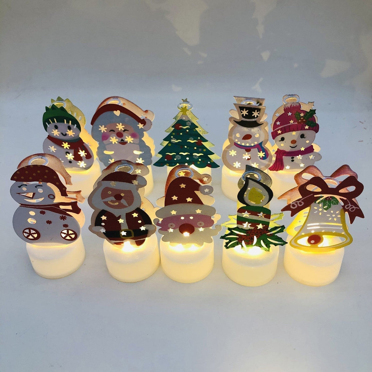 Yeouu | Electronic LED Christmas Candle Lamps - Set of 10 – Adorable Santa, Snowman & Tree Night Lights for Festive Home, Party, & Garden Décor