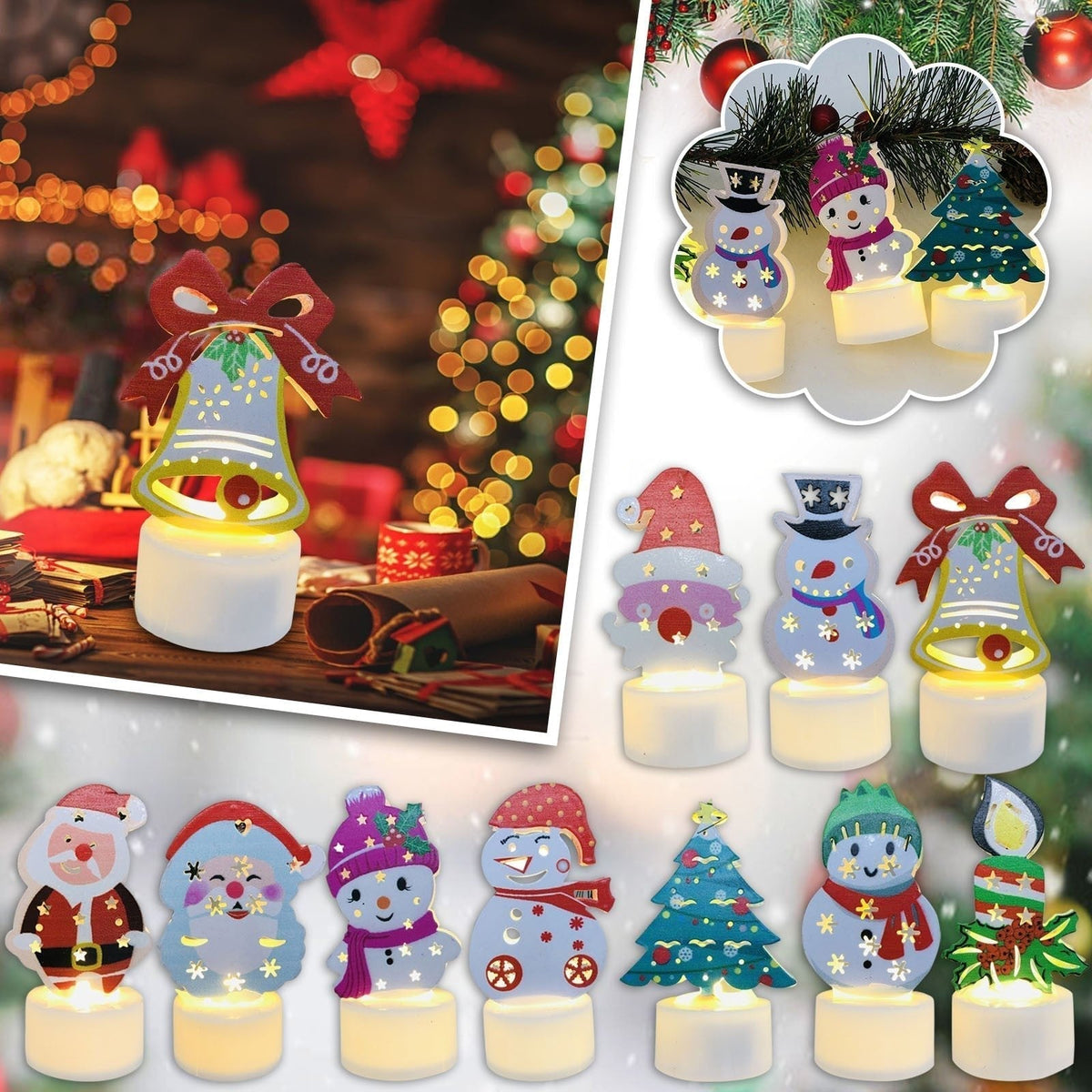 Yeouu | Electronic LED Christmas Candle Lamps - Set of 10 – Adorable Santa, Snowman & Tree Night Lights for Festive Home, Party, & Garden Décor